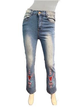 Shein Western Longhorn Bull Embroidered Baby Bootcut Jeans Women’s Size Small
